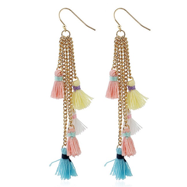 LRC ANting Gantung Bohemia Tassel Decoreated Long Earrings