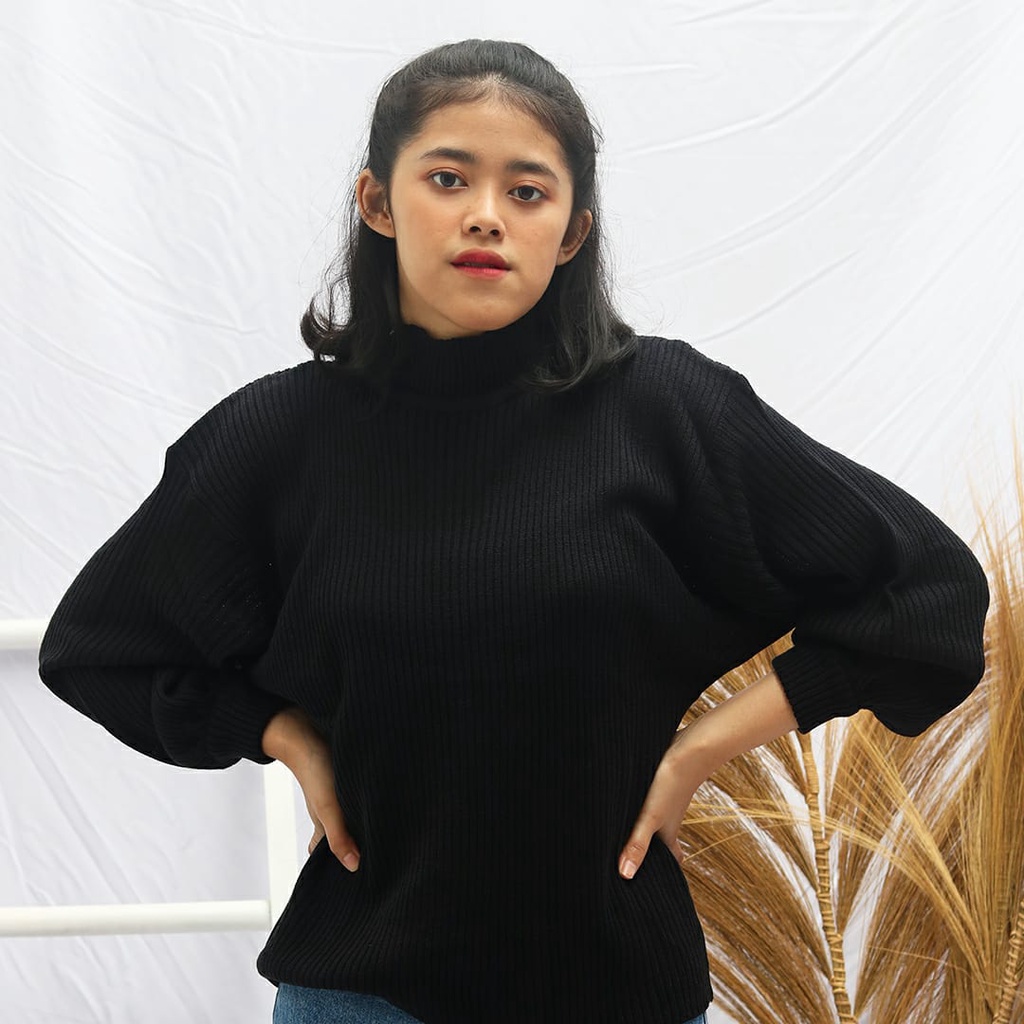 VK__ store Baju Rajut Wanita ATASAN BAYONET_TURTELNECK LENGAN BALON PREMIUM Turtleneck Rajut Oversiz