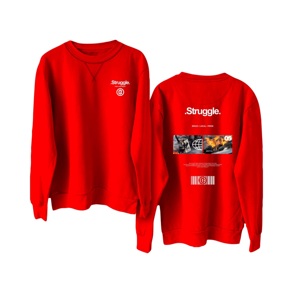 BRIGO Basic Sweatshirt  struggle II Sweater Crewneck BRIGO struggle Sablon DTF Fleece Cotton M-XXL (Pria &amp; Wanita) Free stiker&amp;Gantungan Kunci