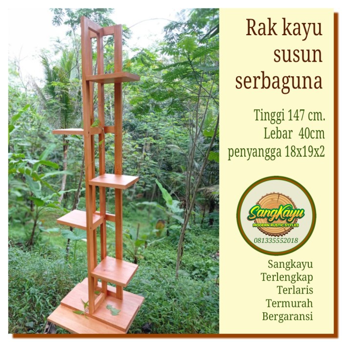 Rak susun serbaguna kayu 147x40 cm rak kayu susun tanaman hias rumah