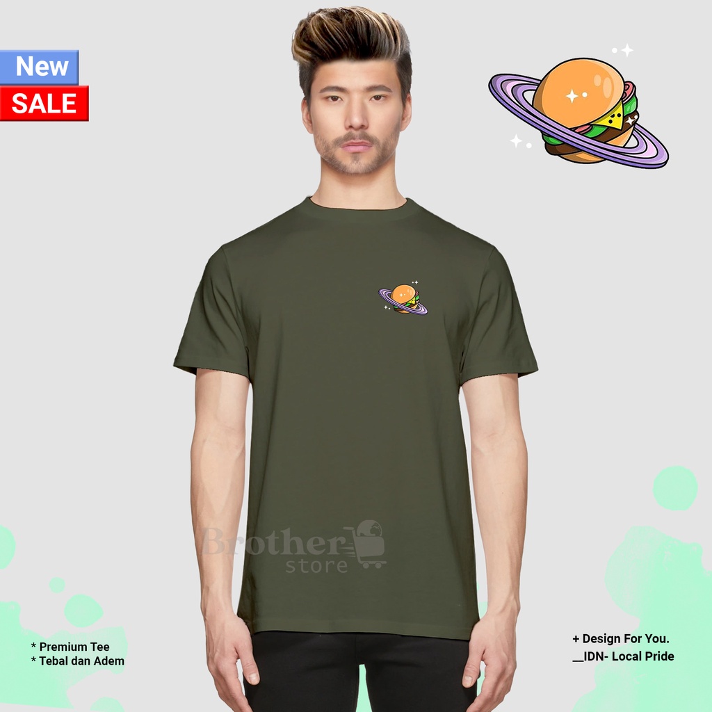 BROTHERSTORE - Kaos Distro Pria - KAOS COWOK CEWEK - Kaos Kata Kata - Burger Planet Text PUTIH Premium