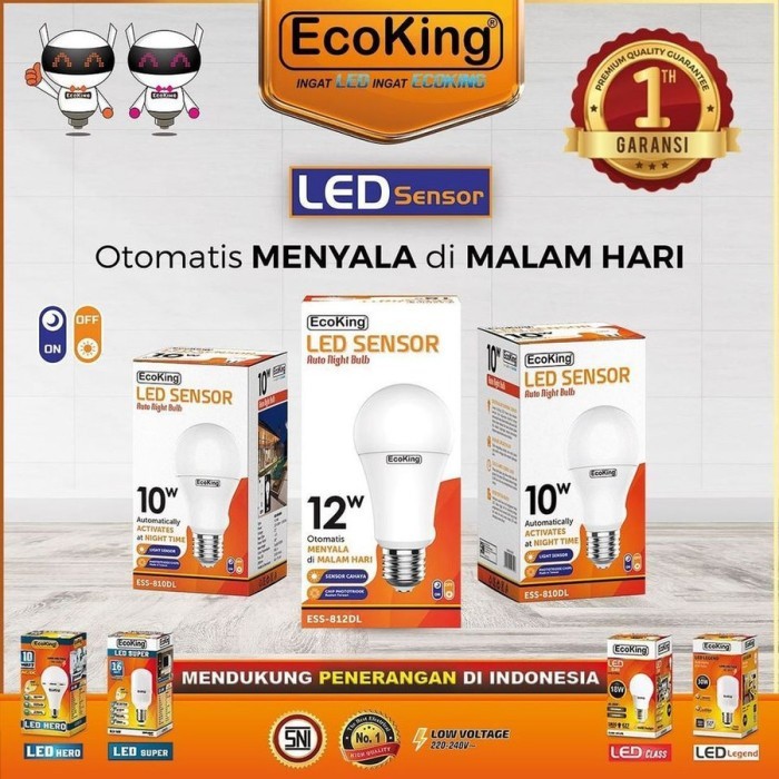 Lampu bohlam LED Sensor Cahaya 10watt, 12wat dan 18watt ECOKING