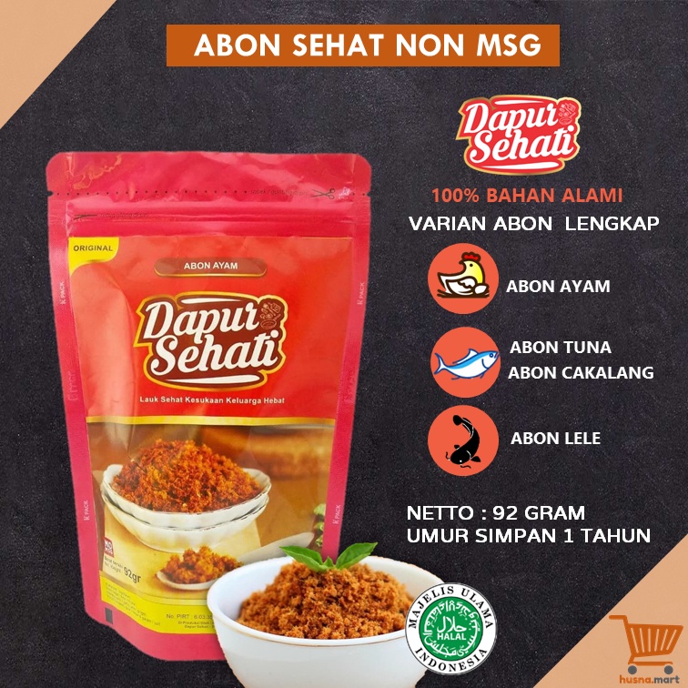 Abon Ayam - Ikan Tuna - Cakalang - Lele Original Tanpa Pengawet - isi 92 gram - Dapur Sehati Asli Alami - Non MSG Lauk Bergizi Sehat