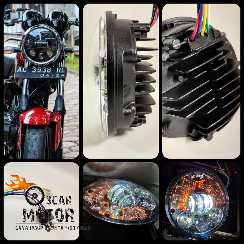 LAMPU DEPAN MOTOR HEADLAMP DAYMAKER BULAT HARLEY BIG LED PREDATOR MOTORCYCLE HEADLIGHT motor