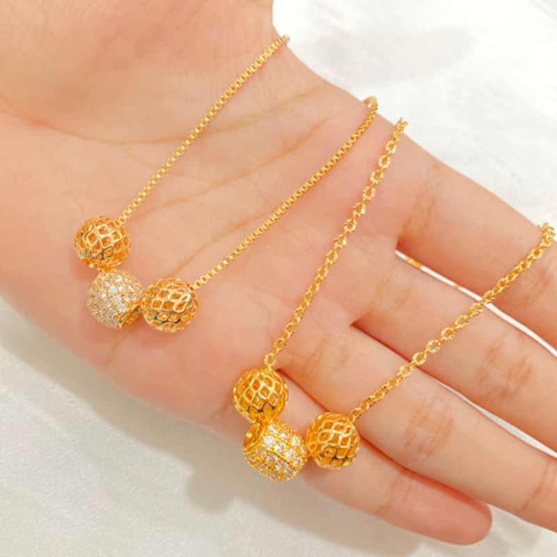 Kalung Xuping Asli Liontin Bola Rantai Nuri Permata Lapis Emas Aksesoris Perhiasan Wanita Korea Impo