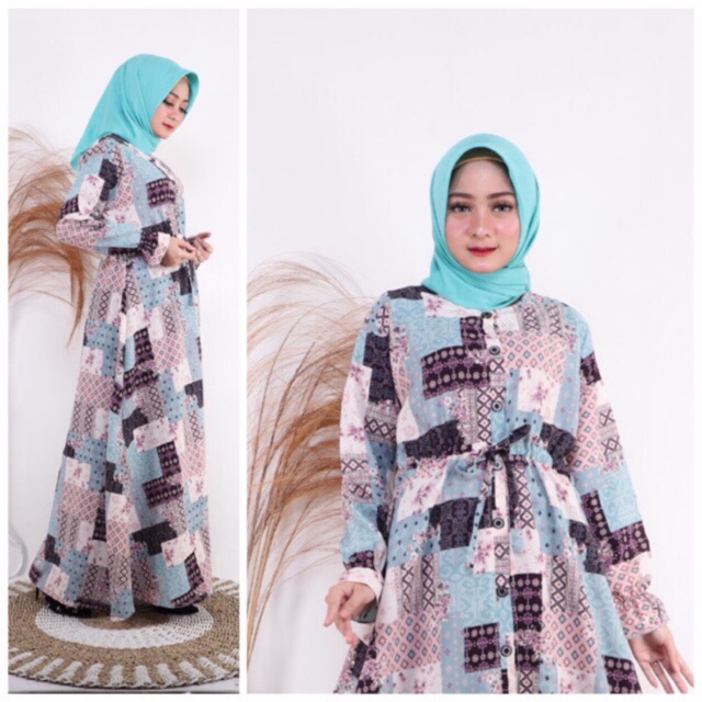 Gamis Wolfis Monalisa LD110 Busui Kancing Deret / Tali serut pinggang / 155-5079