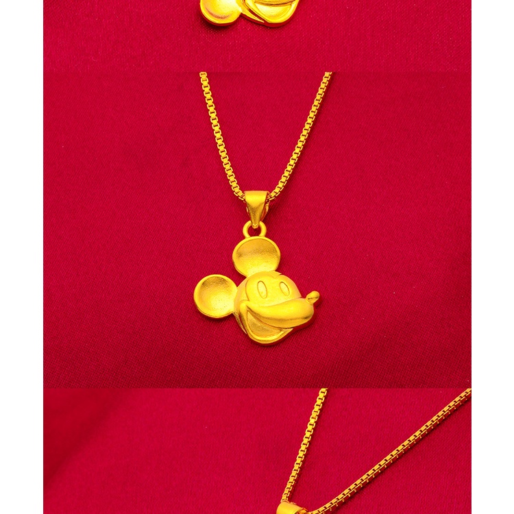 Goldkingdom Kalung Rantai Emas Asli Kadar 375 Dengan Liontin Mickey Mouse Untuk Wanita