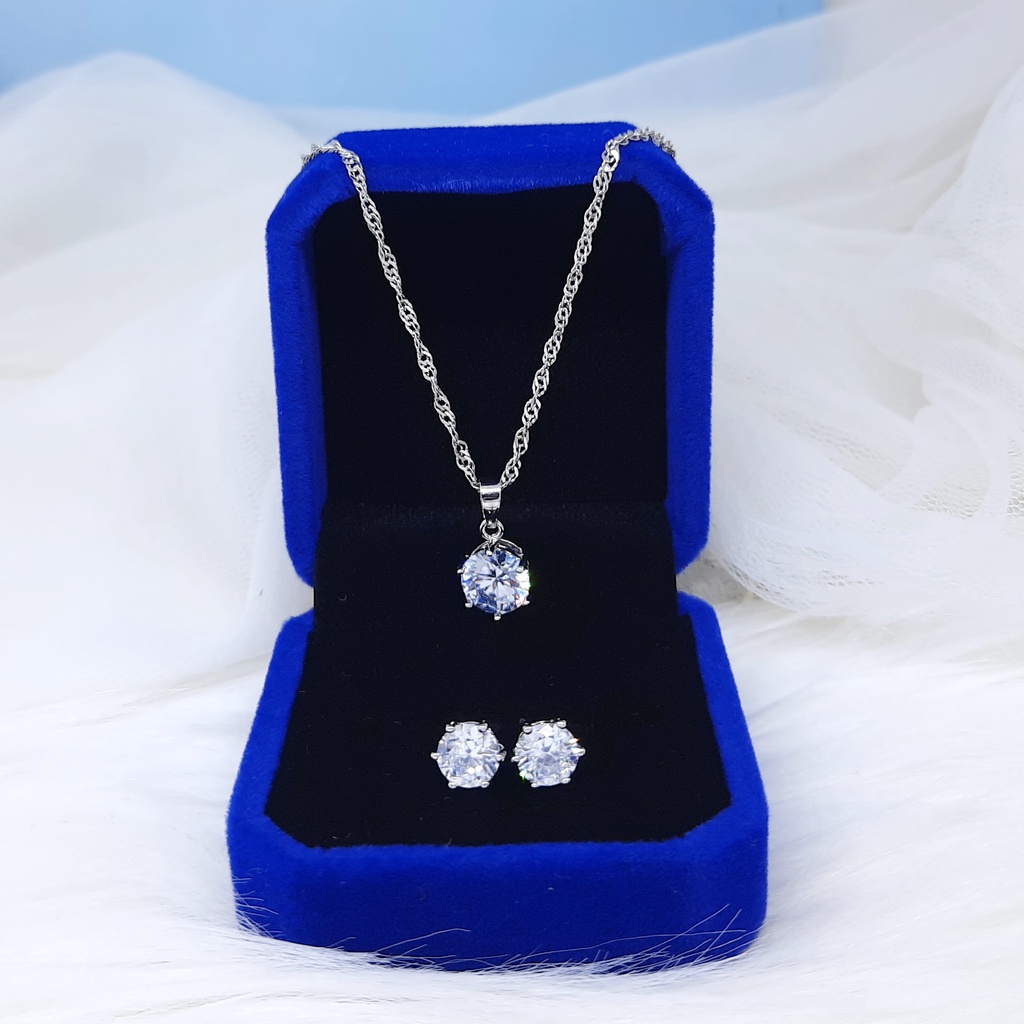 Set Perhiasan Putih Kalung Anting Warna Silver - BR038KA