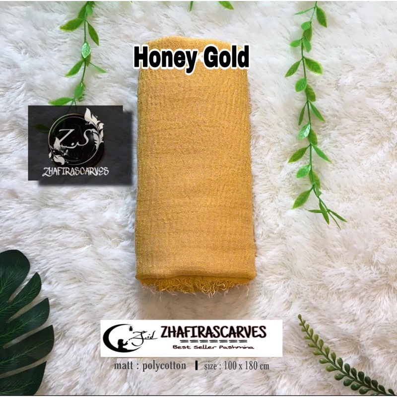 HIJAB Best Seller PASHMINA CRINKLE / CRINCLE - PASHMINA CUTTON CRINKLE / NEGRO / KUSUT-Honey Gold