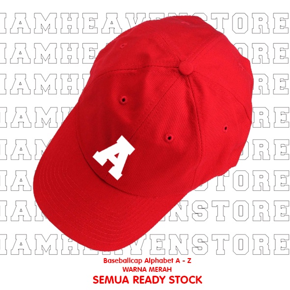 Topi Baseballcap Warna Merah Abjad Huruf Teks Alphabet A B C D E F G H I J K L M N O P Q R T U V W X