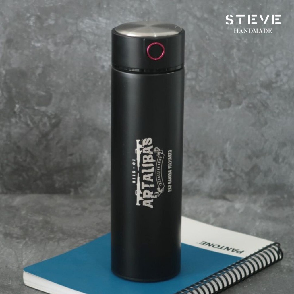 Botol minum stainless termos vacuum tumbler travel TM0302 Black custom Tahan Air Panas dan Dingin