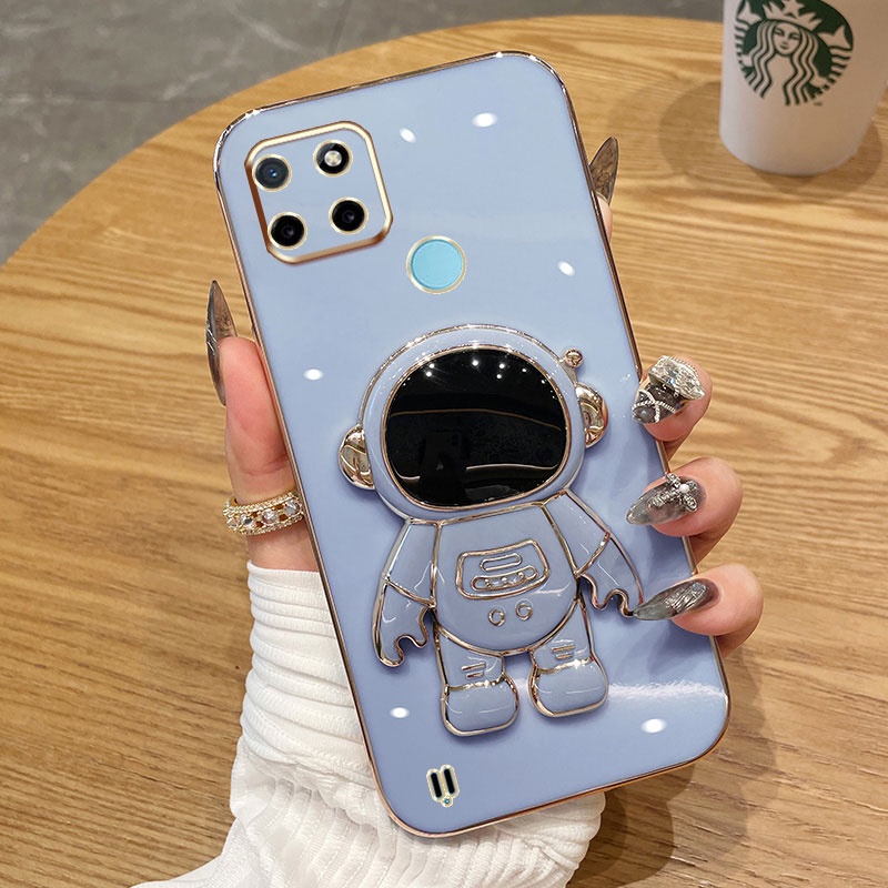 Casing Ponsel OPPO Realme C20 C20A C11 2021 C21 C25Y Warna Permen Astronot Stand Deluxe Camera Case