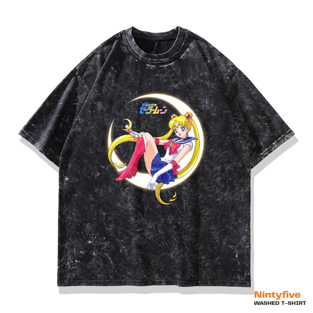 Baju Anime Sailor Moon Black Washed T-shirt Moon Sailor Oversized
