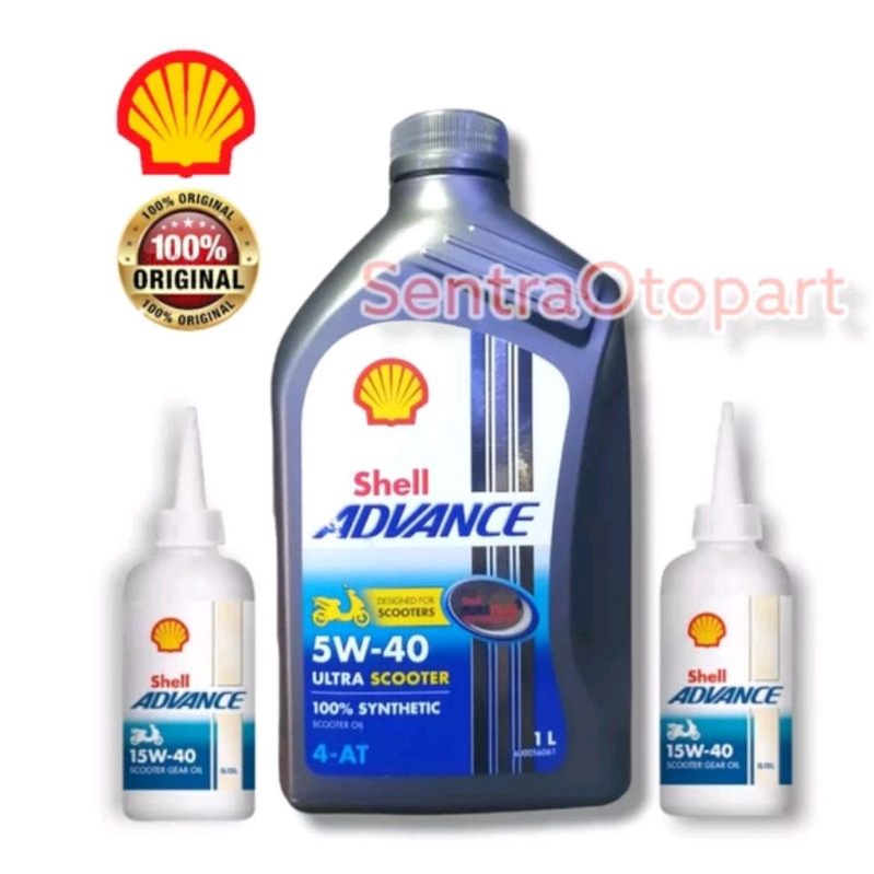 Paket Oli Matic Shell Advance Ultra Scooter 5W 40 1L dan 2 pcs Oli Gear Gardan Shell Advance