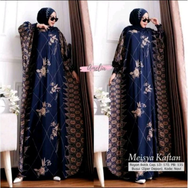 COD - Asmiranda Maxy Gamis Muslim Aurora Kaftan Pastel Dress Shakila Aksen Renda Import Ld  150-2 Navy
