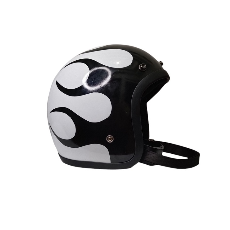 Helm Slim Head Motif Api Putih Hitam