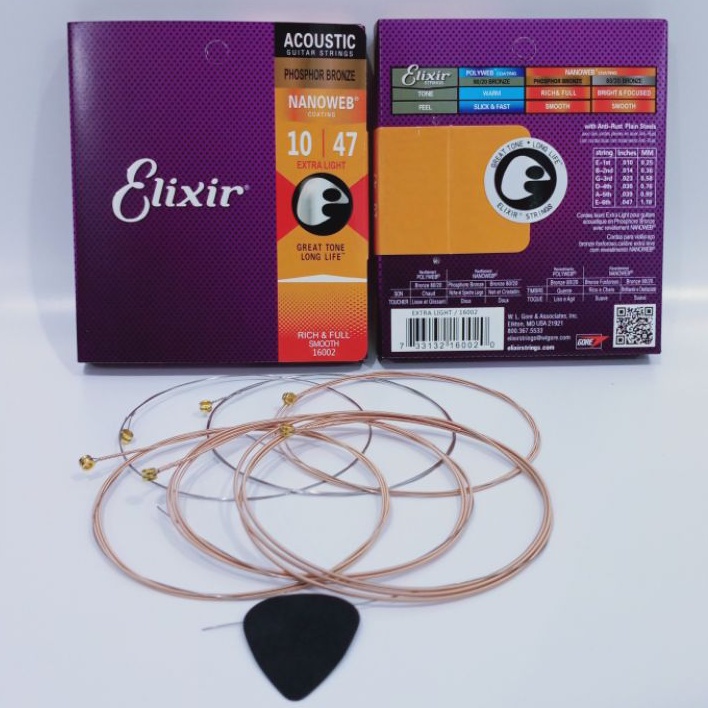 senar gitar elixir akustik 10-47 phosphor bronze senar guitar elixir acoustic