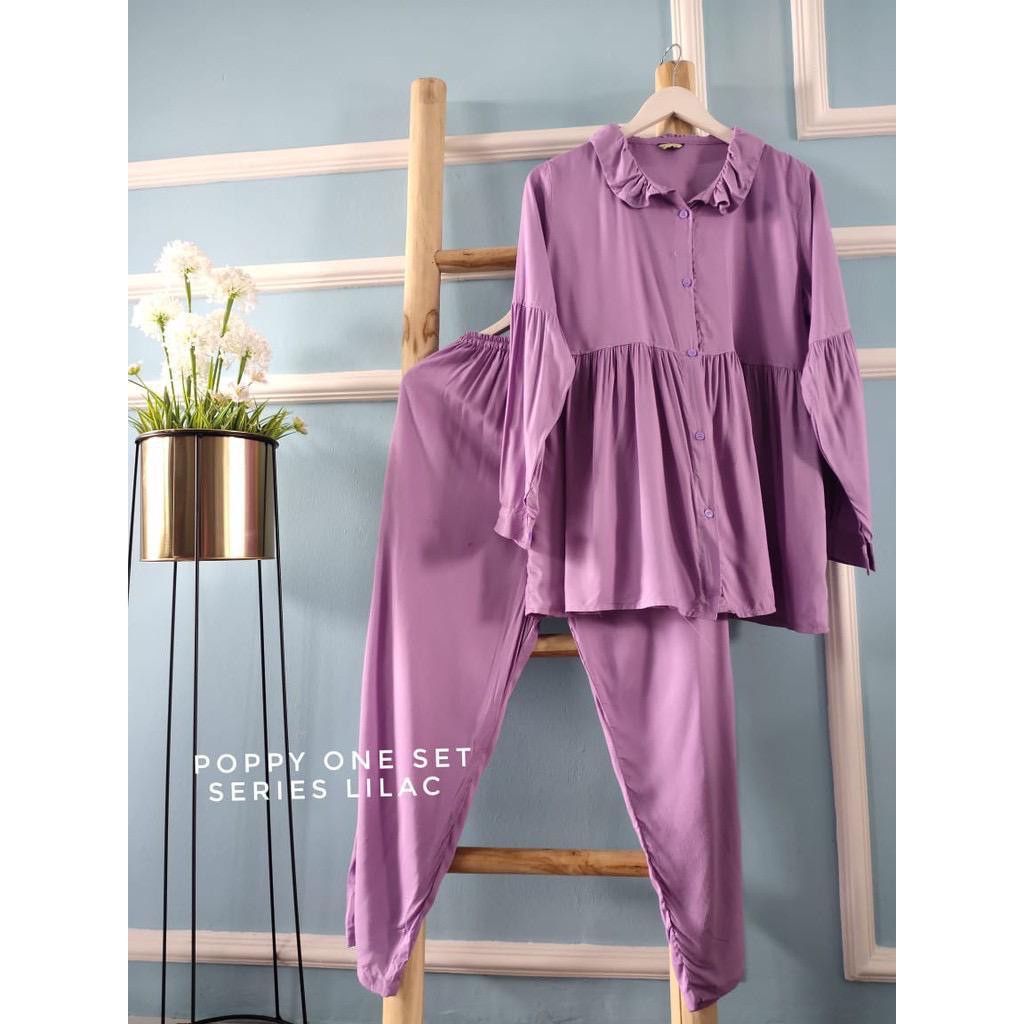 BLOOMS DAILY ONE SET / TIE DYE ONE SET RAYON / STELAN PIYAMA WANITA-POPPY ONESET LILAC
