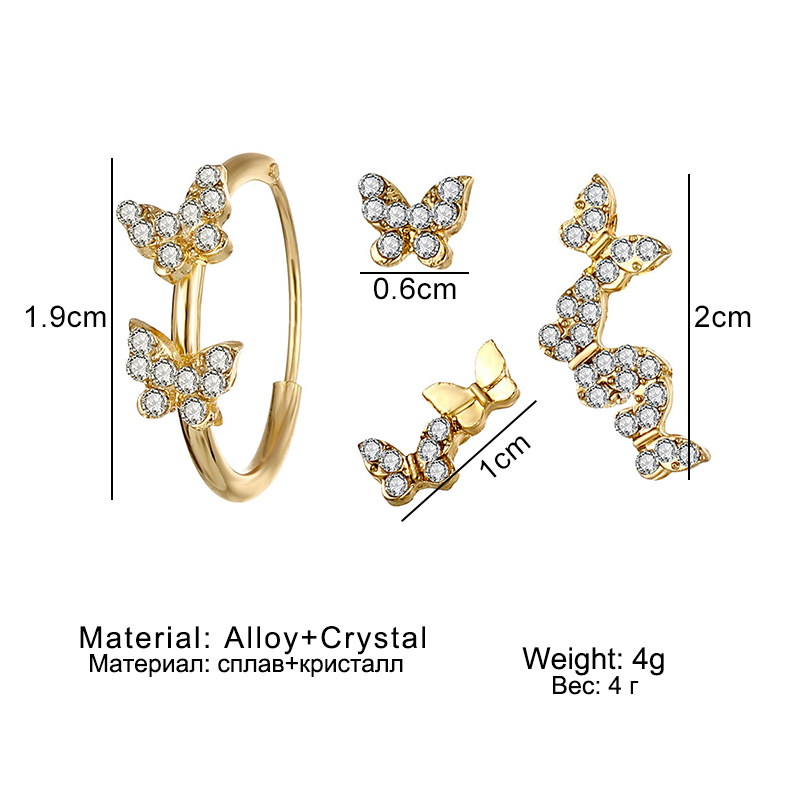 Korean vintage butterfly earrings S925 silver crystal fashion Jewelry accessories