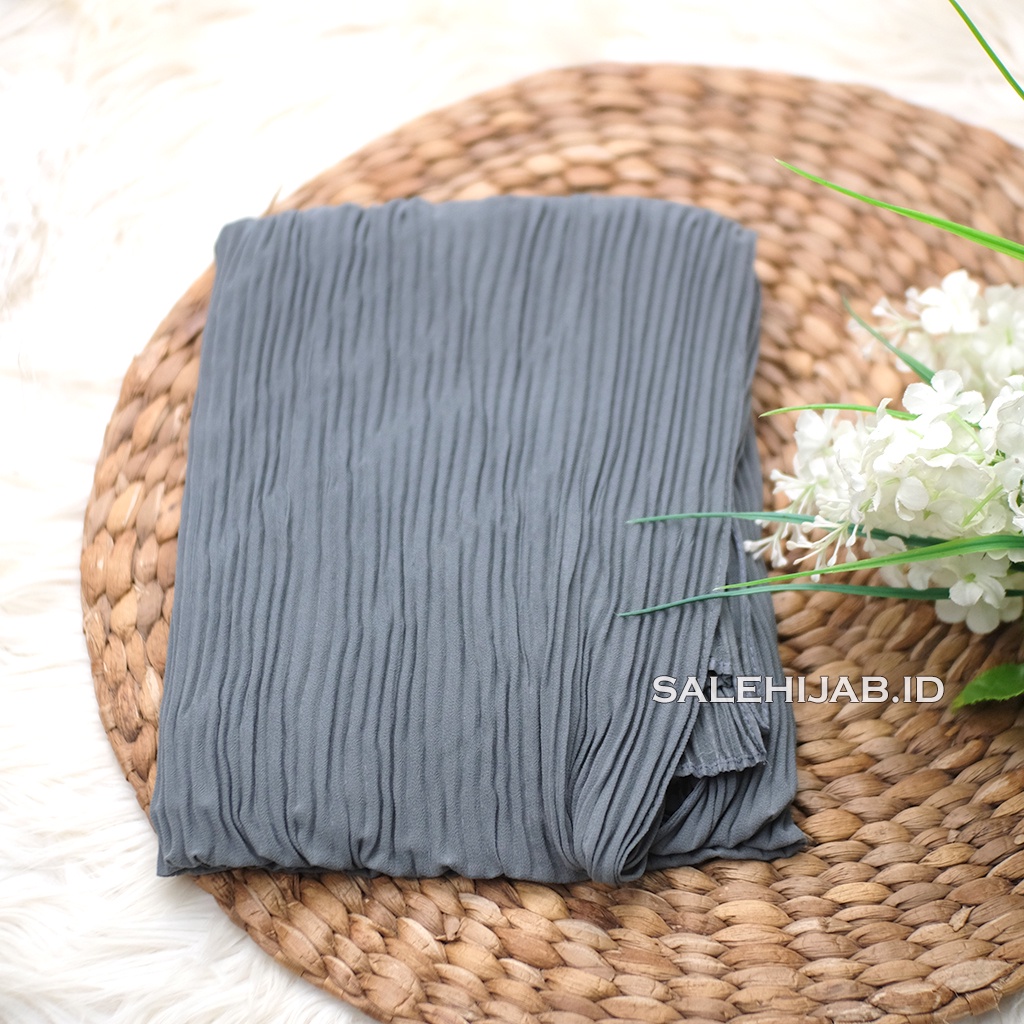 PASHMINA FULL  PLISKET LIDI CERUTY PLEATED || HIJAB PASHMINA CERUTI FULL PLISKET TANPA GARIS TENGAH-ABU TUA