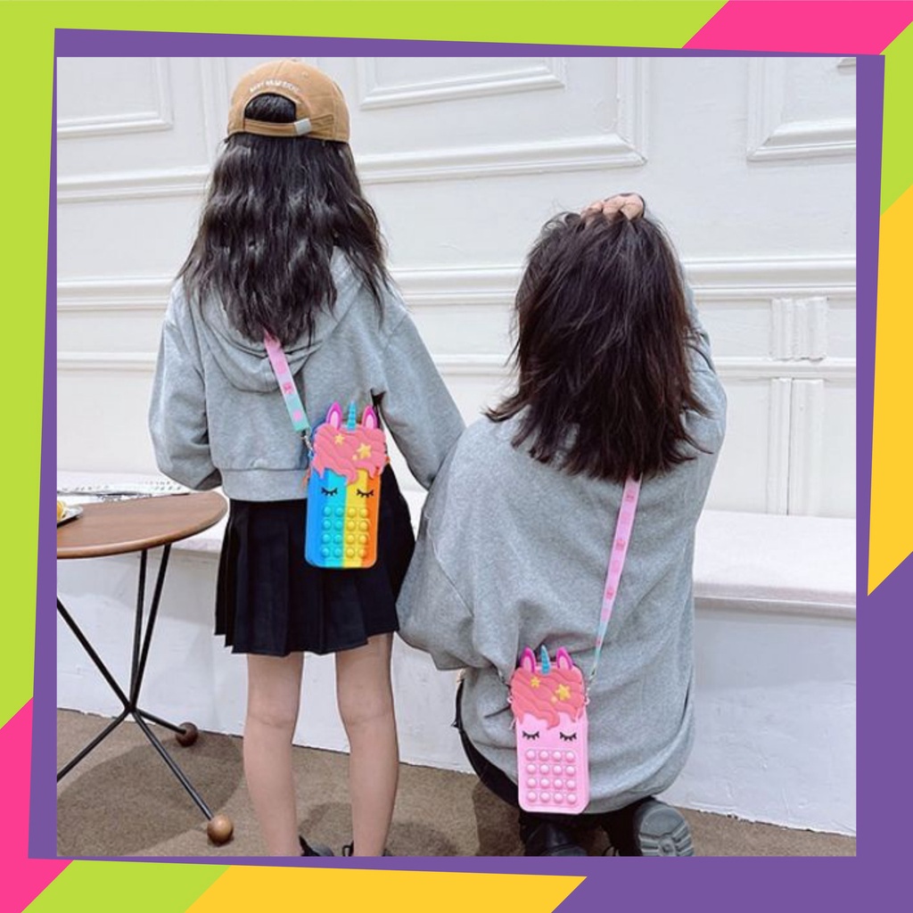 1631D2 / Tas slempang anak sling bag pop it Hp / Dompet pop it rainbow Unicorn