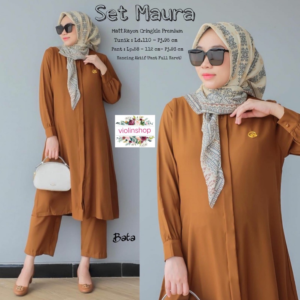 SETELAN LONG TUNIK + PANT WANITA MAURA SET, SET BAJU MUSLIM WANITA, SETELAN WANITA DEWASA