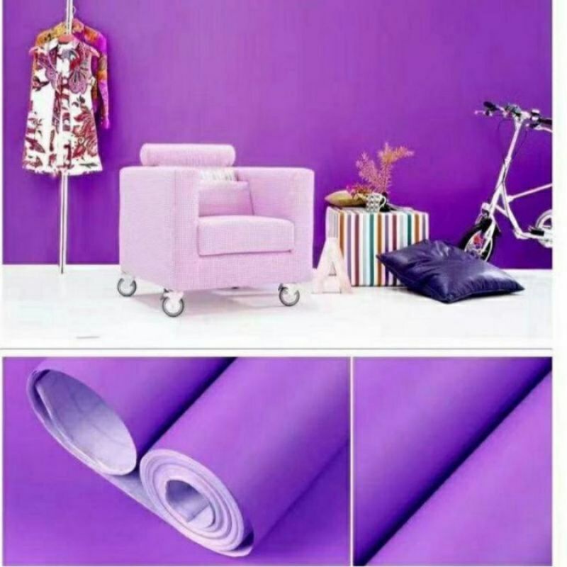 Wallpaper Dinding Sticker Dinding Polos Ungu Pastel Berserat Elegan