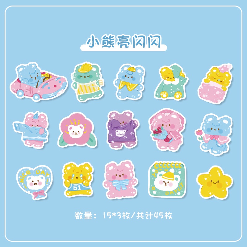 imoda 45 lembar/kotak Stiker Kartun Lucu DIY Scrapbooking Dekorasi Stiker Alat Tulis-D