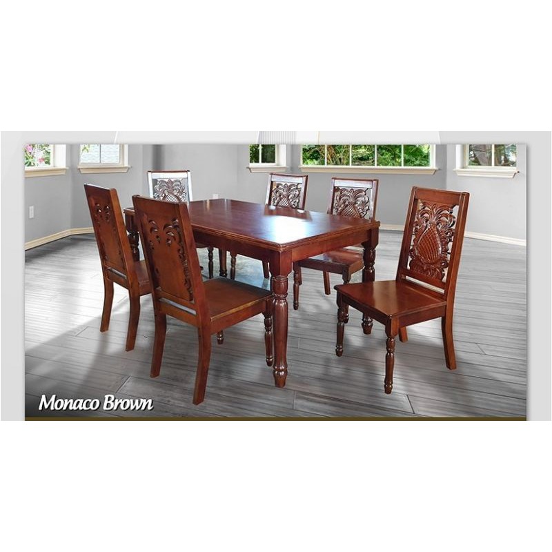 MEJA MAKAN JATI MONACO BROWN 6 PERSON