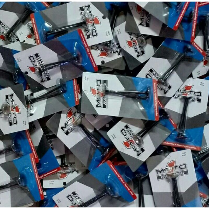 Klep Moto1 ukuran 28/24 31/26 34/29 36/31 23/20 batang 5mm kelep Moto 1 Racing btg 5 mm dan 4.5mm 4.