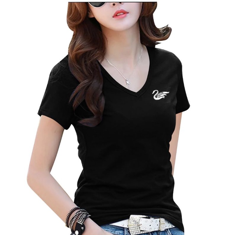 KAOS ATASAN WANITA V- NECK/KAOS WANITA DISTRO KEKINIAN