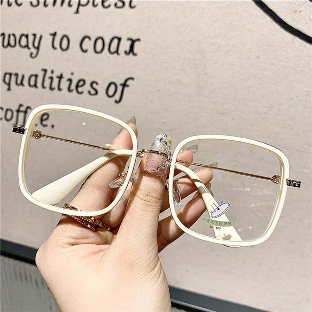 [Elegan] Kacamata Lensa Bening Pria Vintage Wanita Bingkai Besar Anti-Cahaya Biru Kacamata Komputer Persegi