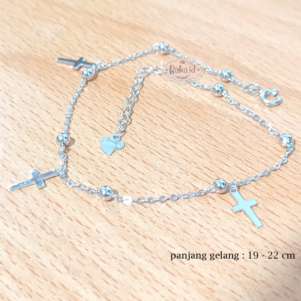 Gelang Tangan Perak Asli Dewasa Silver 925 Lapis Emas Putih Model Salib Cross 836