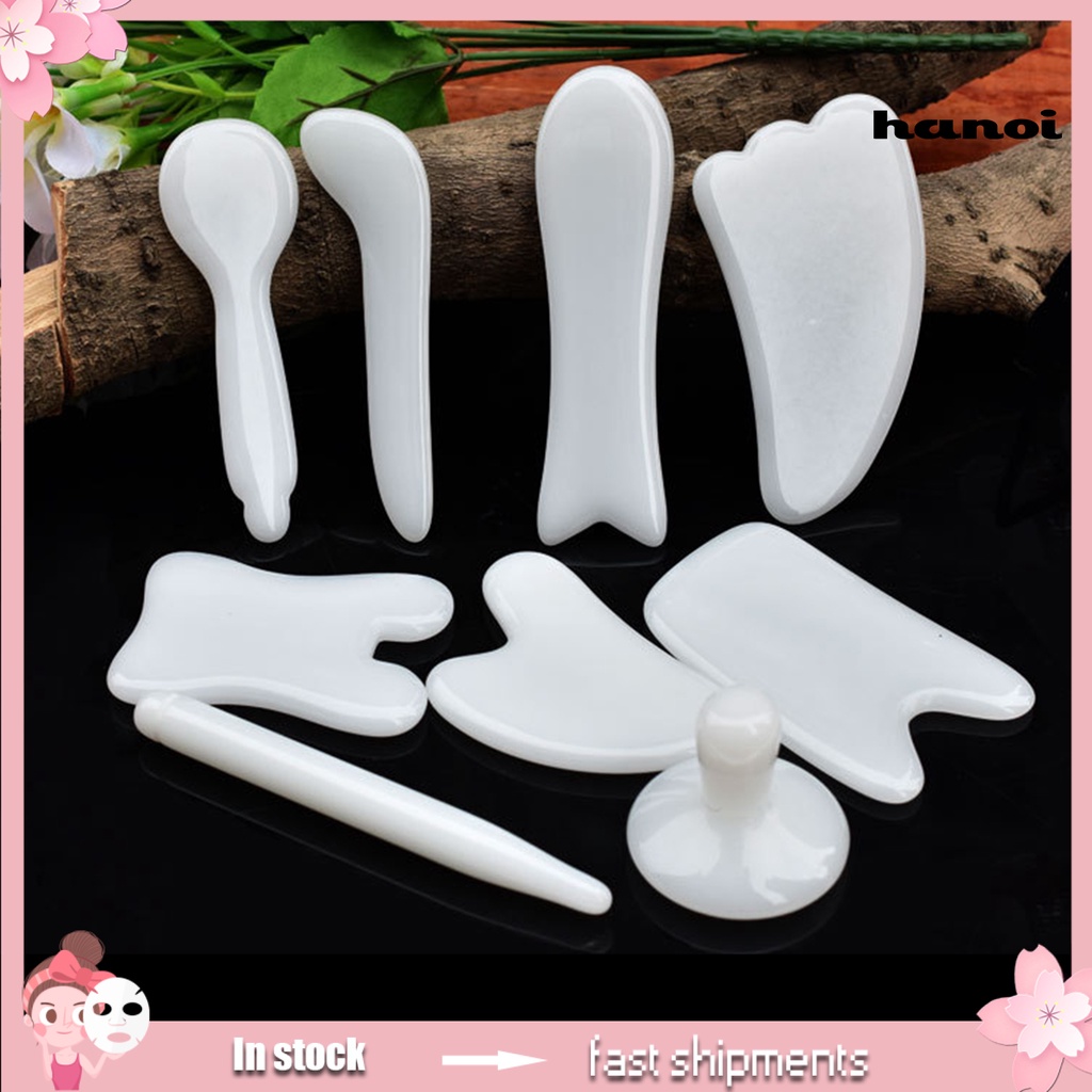 HQTM_Guasha Supplies Multiple Shapes Promote Blood Circulation White Faux Jade Massage Board Tools for Skin