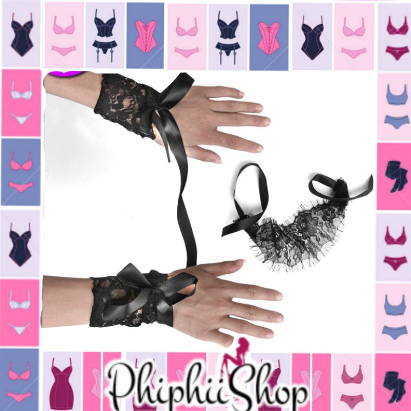 Penutup Mata + Tali Ikat Tangan Renda Pita Sexy Lace Masquerade Fancy Party Kostum Roleplay