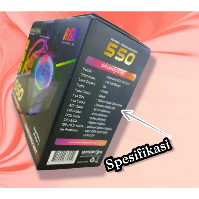 power suplay gaming RGB plus 6pin VGA imperion 550