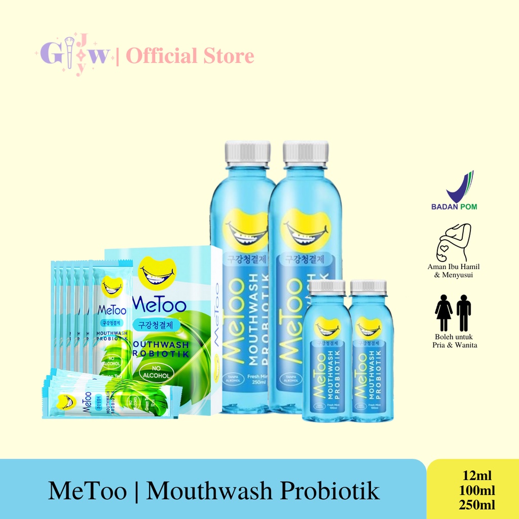 B79-B81 FREE MASKER METOO mouthwash probiotik obat kumur gigi mulut kesegaran plak karang kotoran murah bpom fresh mint no alcohol tidak ada alkohol tanpa rasa jus tidak perih nafas segar bau putih bersih gusi oral bakteri kesehatan sehat sachet