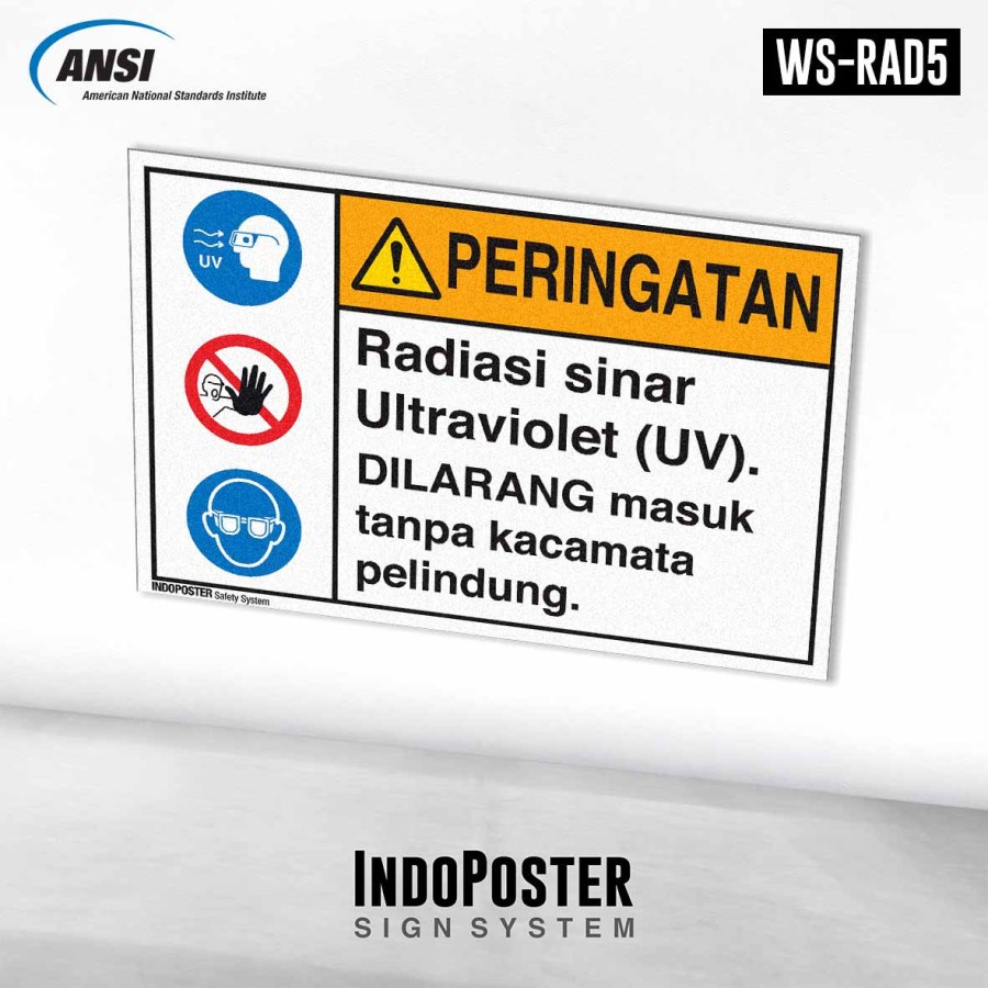 

Stiker K3 Safety Sign Bahaya Radiasi Ultraviolet Wajib Kacamata