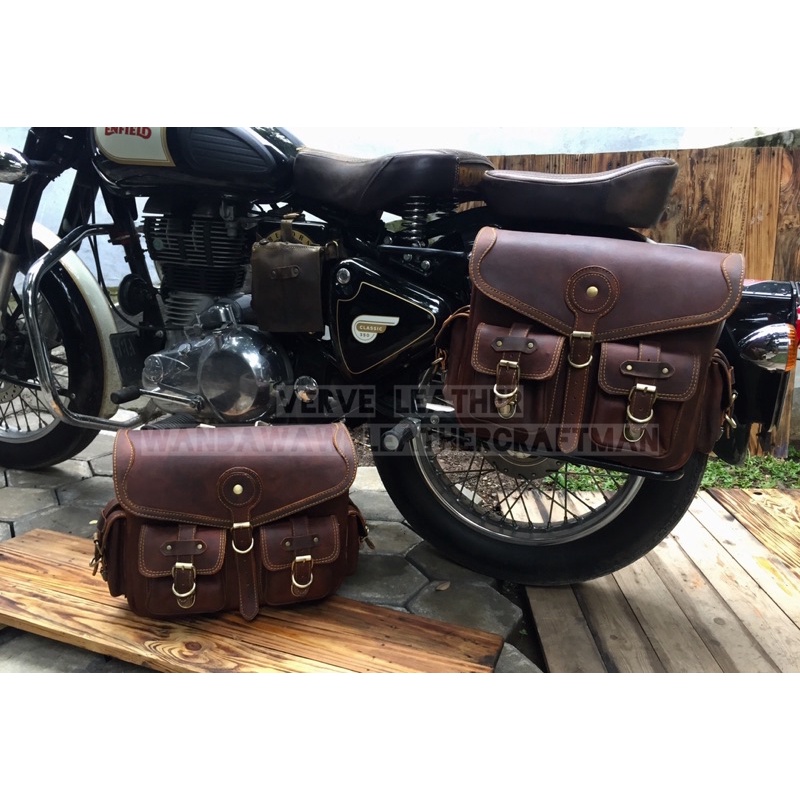 royal enfield , tas kulit royal enfield , tas samping royal enfield , panier royal enfield