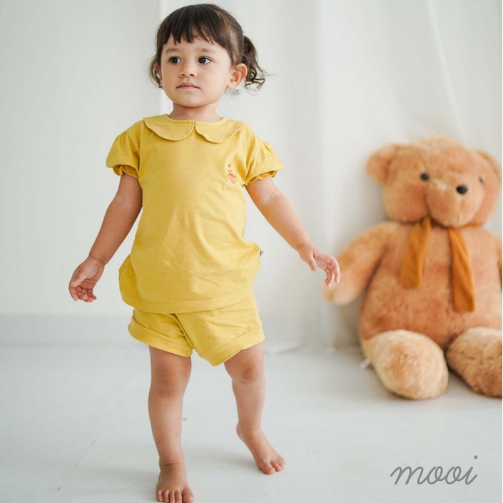 Mooi Joice Set 6M - 3Y Setelan Pendek Anak Perempuan Lucu Model Kerah Ruffle CBKS P10