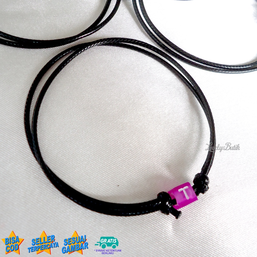 Lovelybutik - Gelang Inisial Huruf Alfabet Tali Hitam N-Y Gelang Persahabatan Couple Aesthetic Pacar