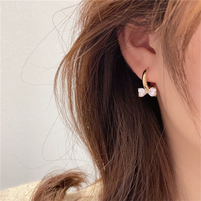 Anting Tusuk Sterling Silver 925 Desain Pita Hias Berlian Imitasi Ala Korea Untuk Wanita