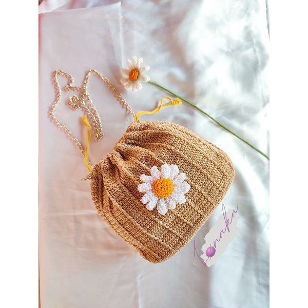 Tas Serut Daisy/ Tas Rajut Handmade Daisy Bag Serut