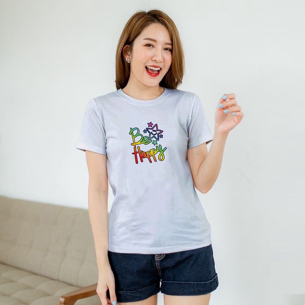 ISANNY SIZE.S M L XL XXL 2209-00043 KAOS OBLONG / KAOS CEWEK / ATASAN WANITA / BEE HAPPY / READY STOCK