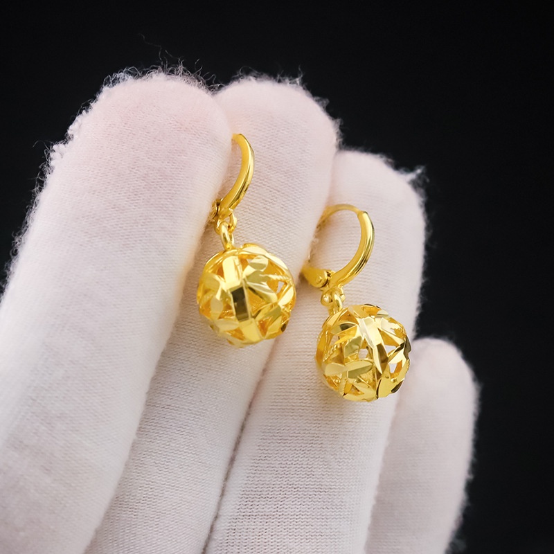 Anting Desain Bunga Hydrangea Hollow Emas Asli Kadar 375Gaya Korea Untuk Wanita