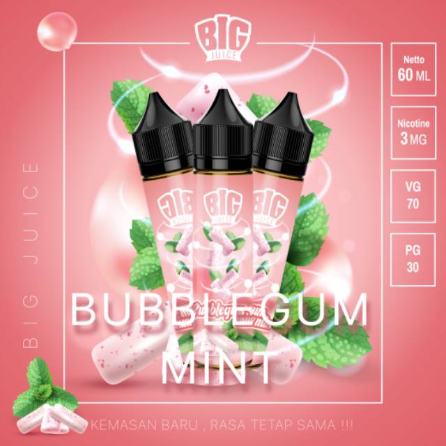 BUBBLEGUM MINT LIQUID FREEBASE MURAH NIC 3 60ML