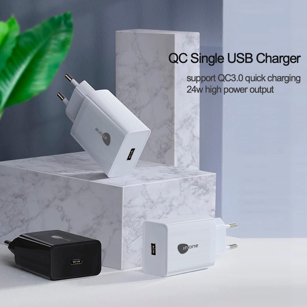 BENCO 24W Power Adapter Plug Quick Charge 3.0 Portable Wall Charger White/Black Travel Charge Univer