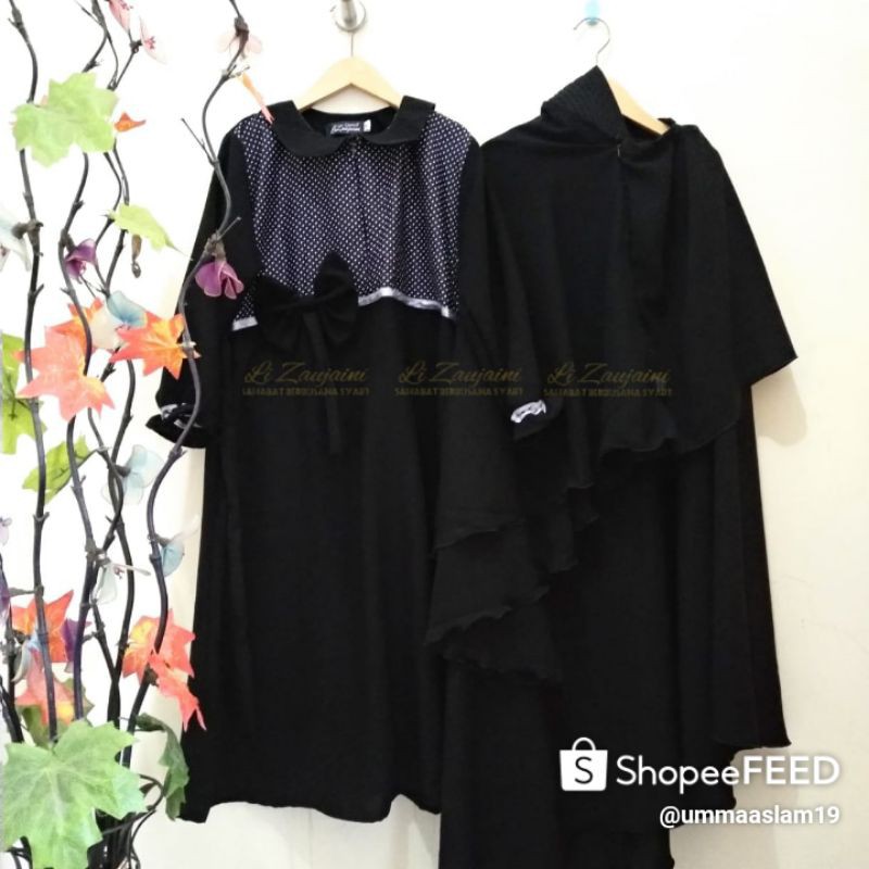 LiZaujaini Set Gamis Jilbab Sebetis Cadar safar Banat Anak Perempuan kombinasi katun jepang
