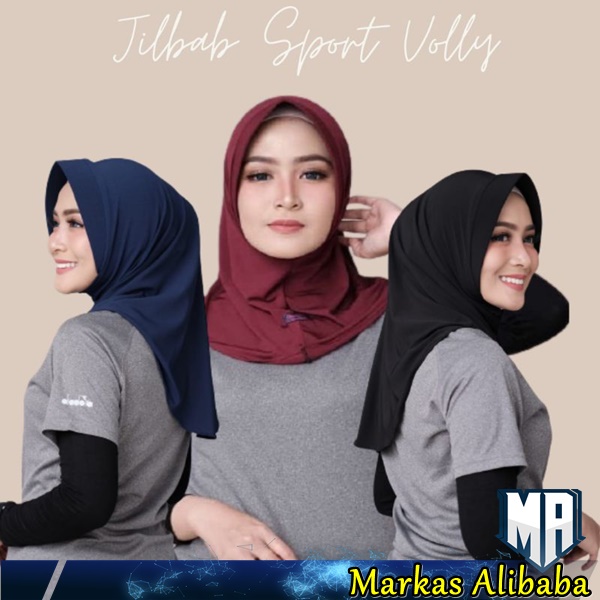 HIJAB SPORT INSTAN / JILBAB VOLLY / HIJAB INSTAN OLAHRAGA BAHAN JERSEY BALON