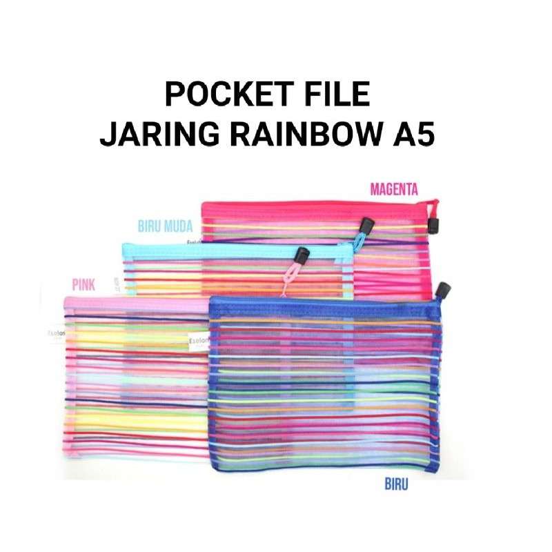 

Map Pocket File Zipper Ukuran A5 Jaring Rainbow Eselon